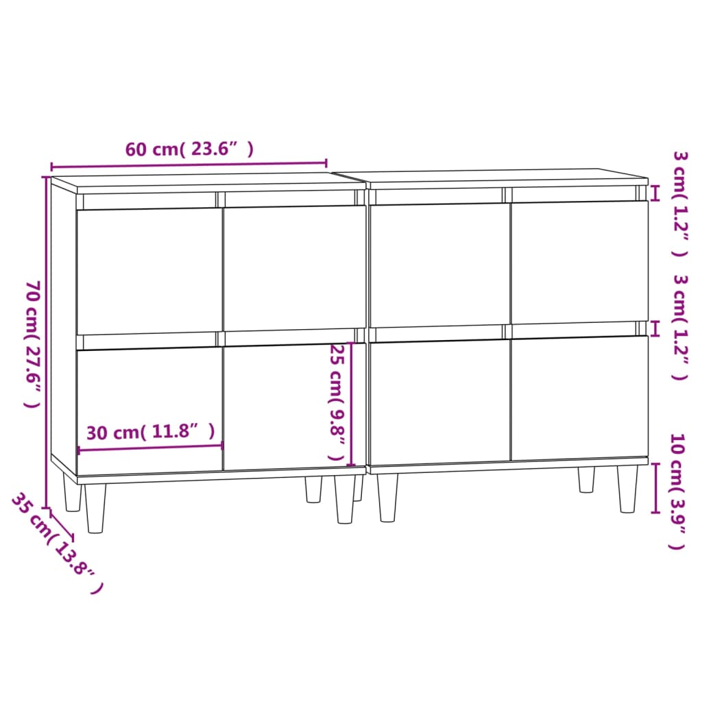 Sideboards 2 pcs Grey Sonoma 60 x 35 x 70 cm Particleboard