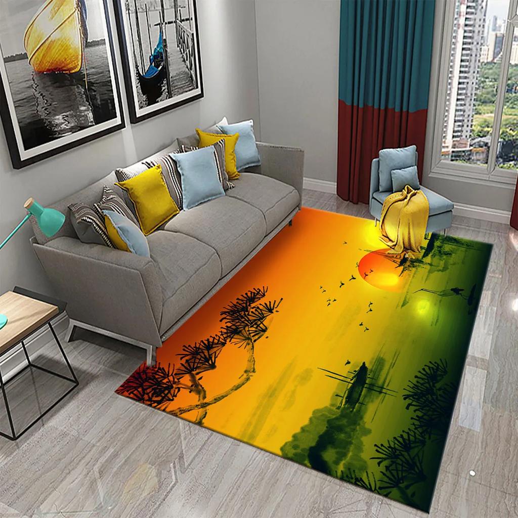 3D Colorful Cartoon Sunrise Carpet for Bathroom Entrance Non-Slip Mat Kitchen Living Room Kids Bedroom Decor Floor Carpet Rugs