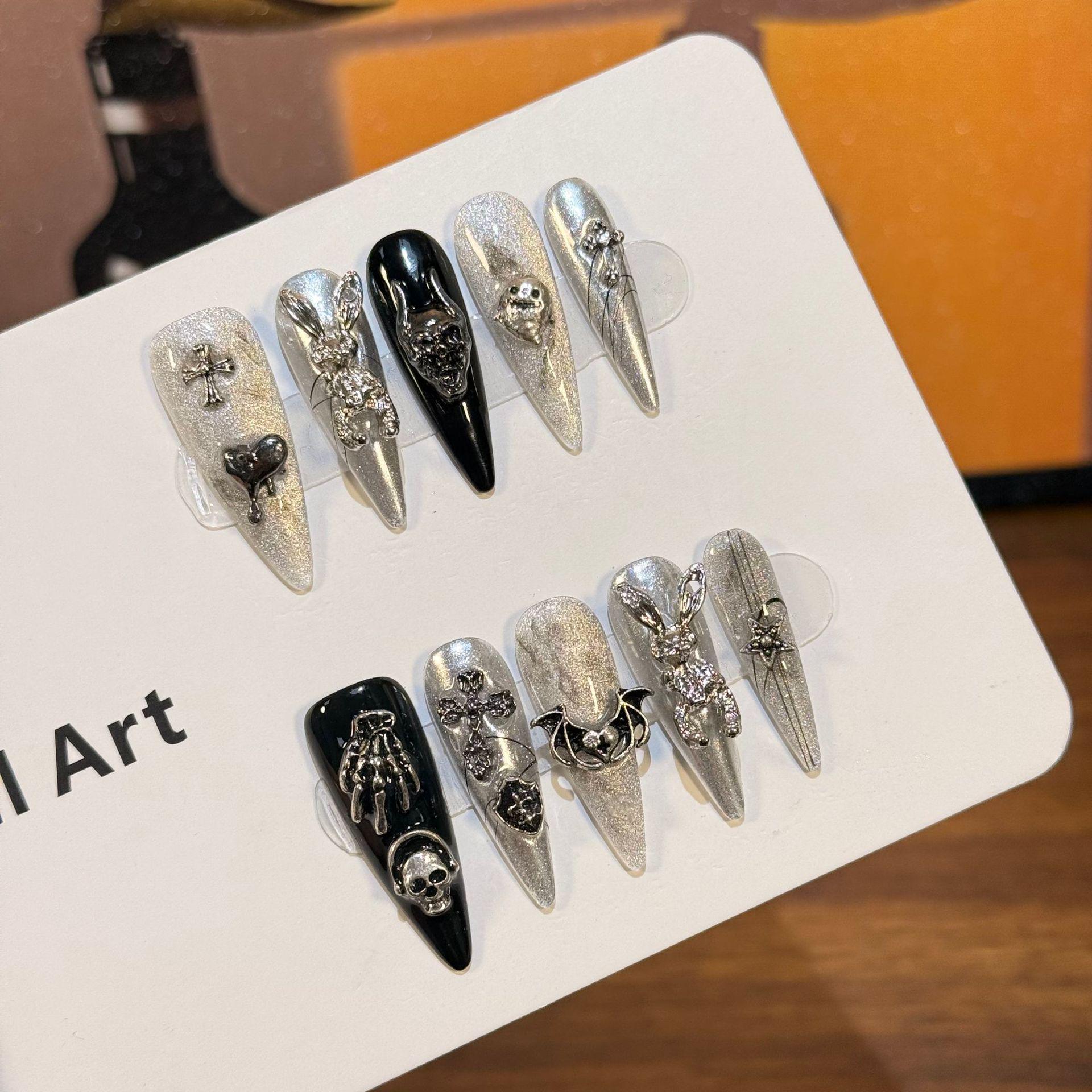 

169 Long Point Dark Style Punk Rabbit Black Wearable Handmade Nail Art Stickers Extra Small
