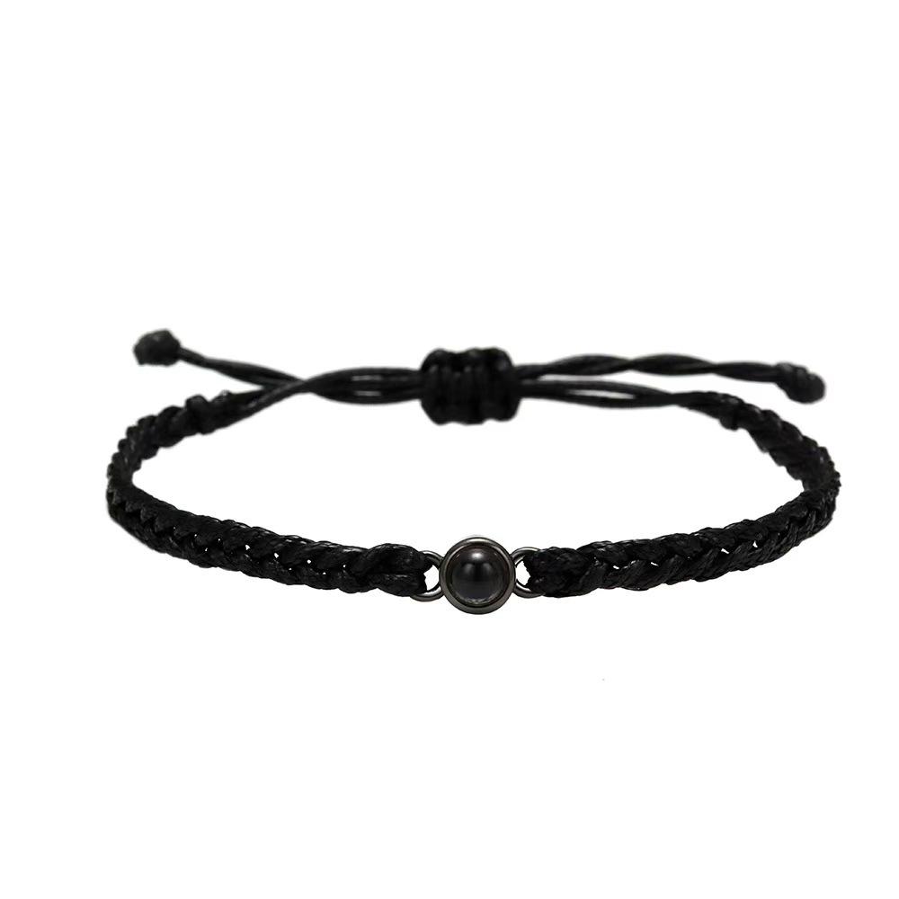 Handmade Woven Stainless Steel Bracelet with Custom Photo and 'I Love You' In 100 Languages Projection