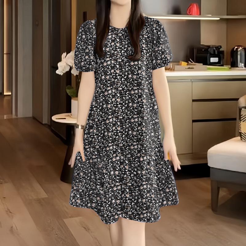 ZANZEA Women's Summer Round Neck Short-Sleeve Floral Print Dress