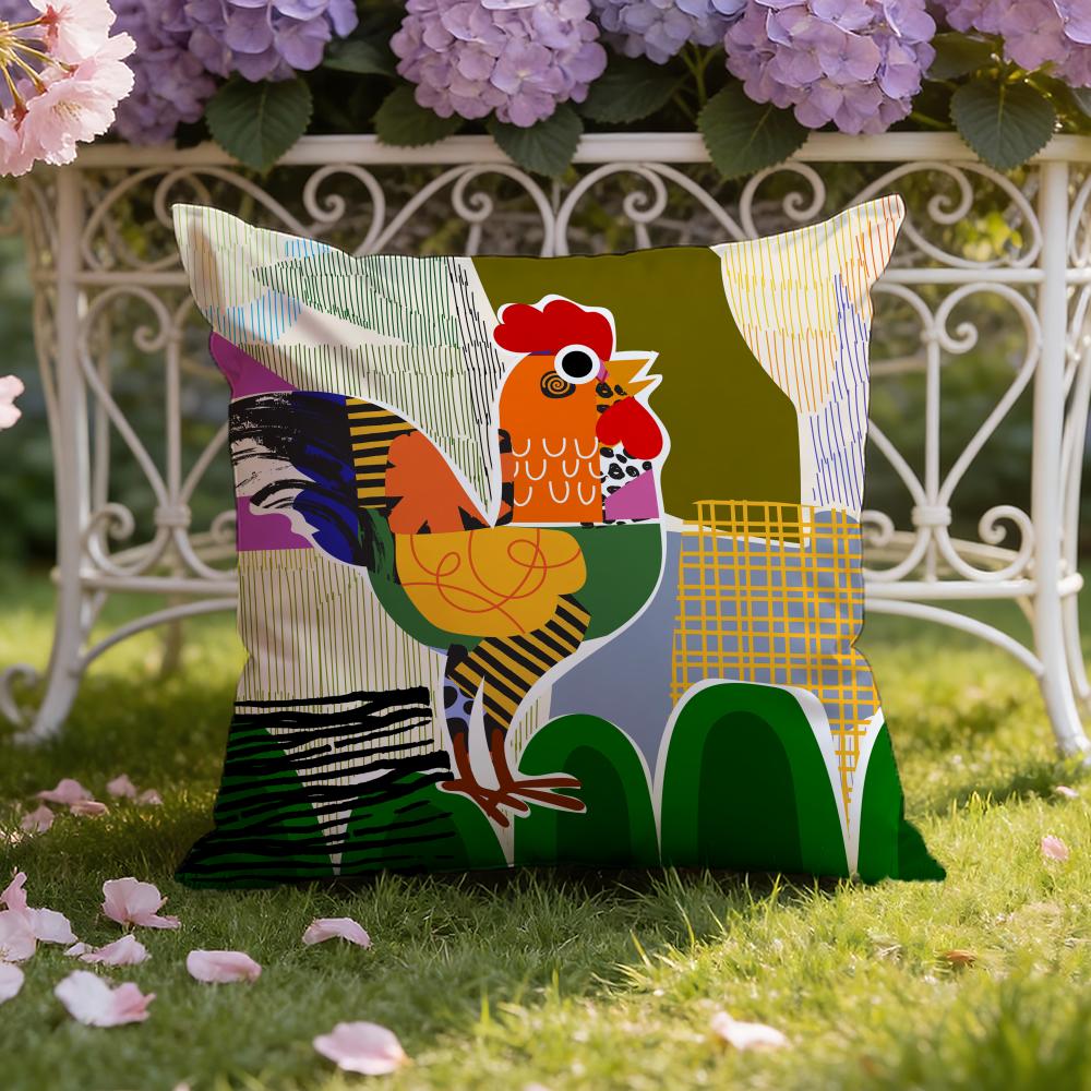 Rooster Doodle Art Cushion Cover Home & Car Dual-Scene Pillow Cover: Reversible for Premium Comfort