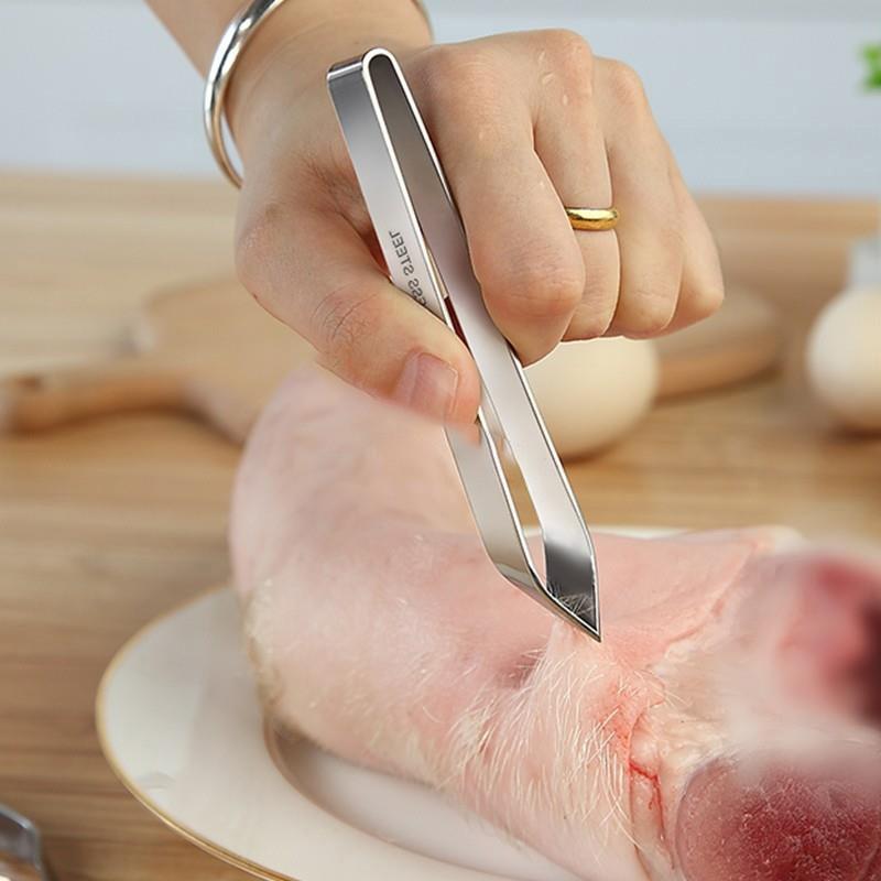 2Pcs Stainless Steel Fish Bone Tweezers Set Pincer Clip Puller Remover Tongs Kit Fish Bone Plucking Clamp Kitchen Cooking Gadget
