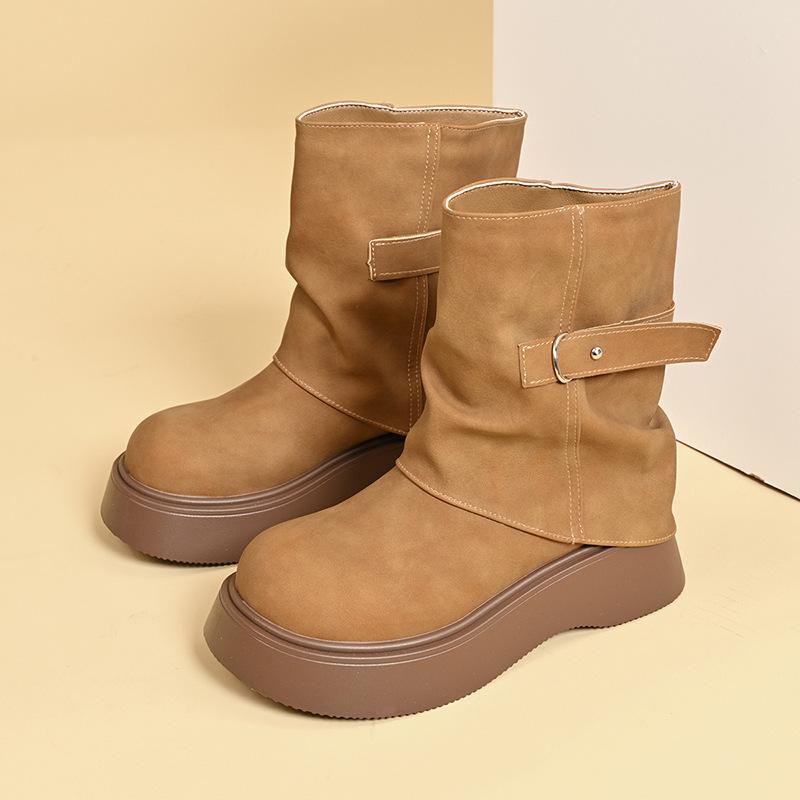 Spice girls fashion show legs long Martin boots women's 2025 autumn new a pleated pant tube boots pile thick-soled short boots