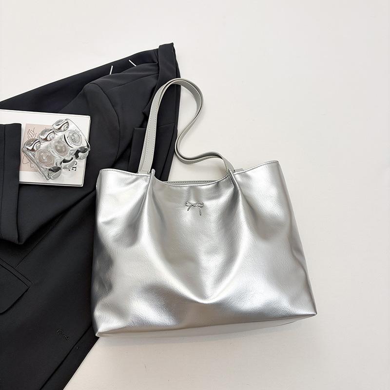 

Solid color casual new fashion texture commuting large capacity bow single shoulder underarm tote bag women