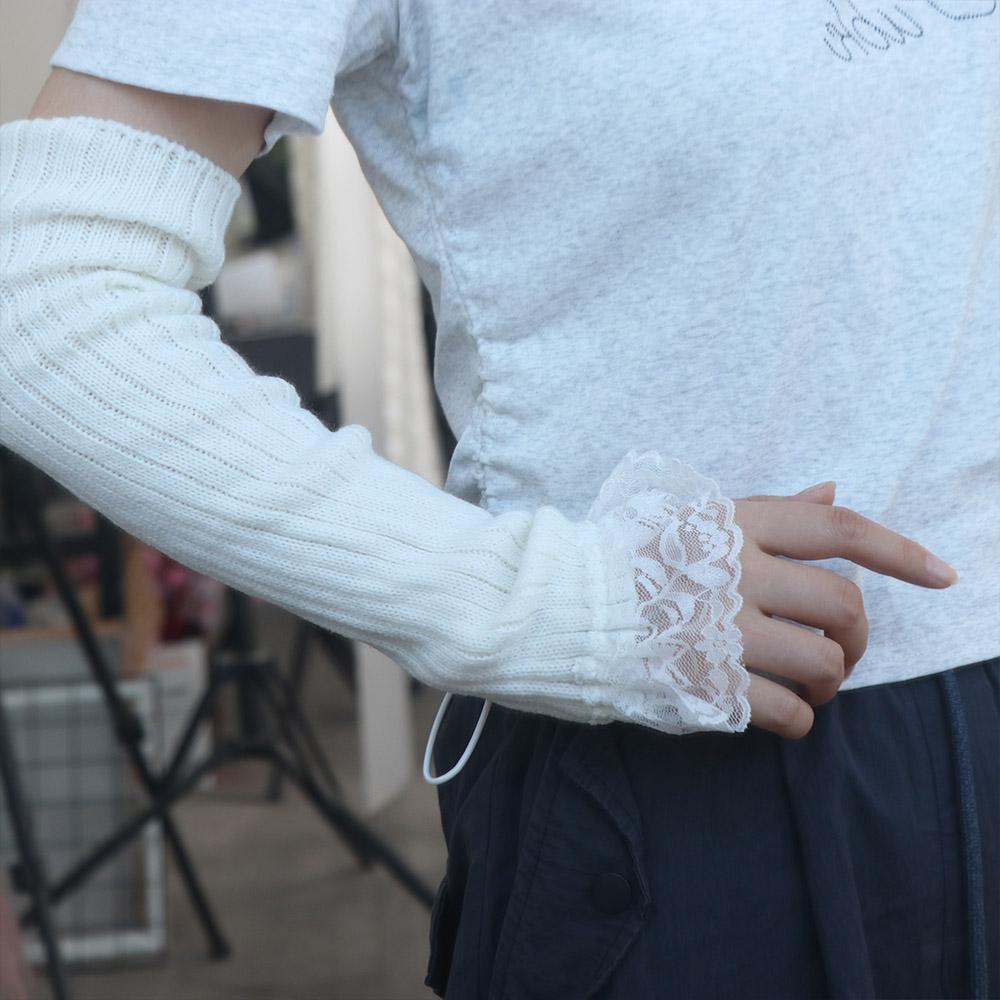 Gothic JK Lolita Arm Sleeves Japanese Style Knitted Gloves Fashion Y2K Lace Oversleeve  Ladys