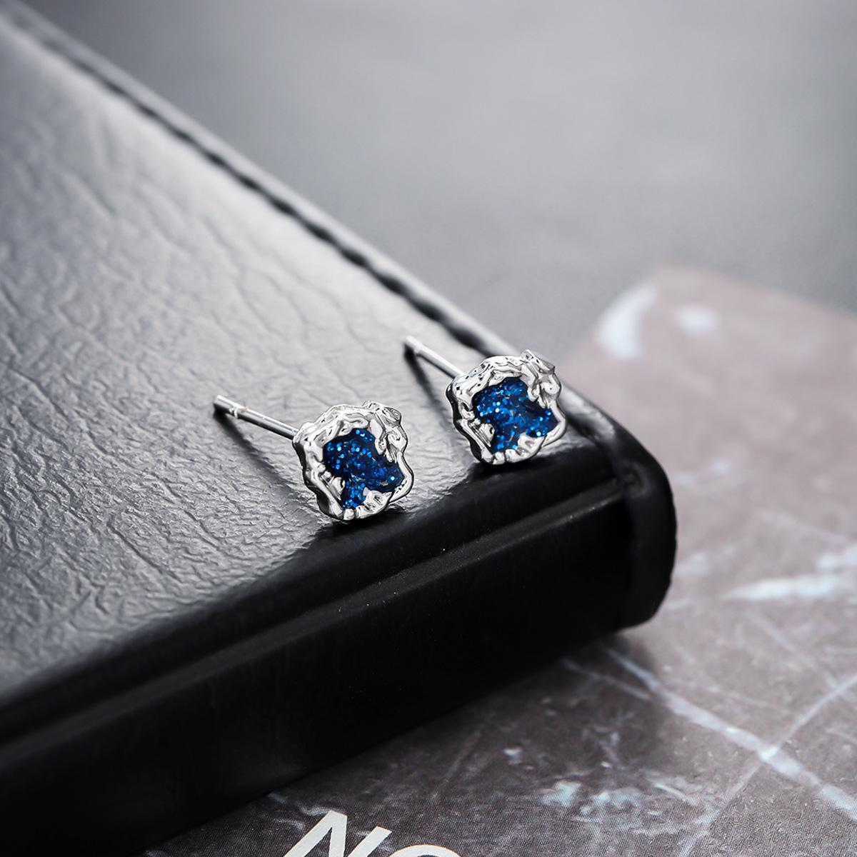 Simple Irregular Geometric Drop Glaze Stud Earrings Silver Color Copper Men Earrings Fashion Design Party Jewelry Accessories