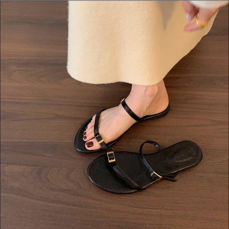 

Fashion Women Slipper Summer Flat Heel Roman Low Heels Sandals Footwear 2025 Gladiator Open Toe Beach 35 чёрный