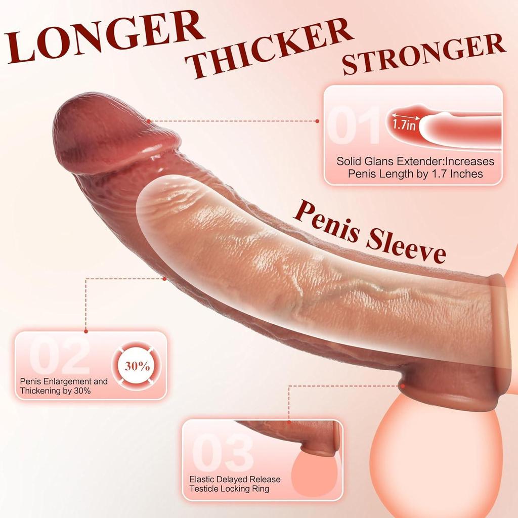 Anello Realistico per Pene Gallo Reutilizzabile Manicotto Dildo Allargatore Addensante Impermeabile Giocattoli Sessuali per Coppie Maschili Giocattoli Sessuali per Adulti 18+