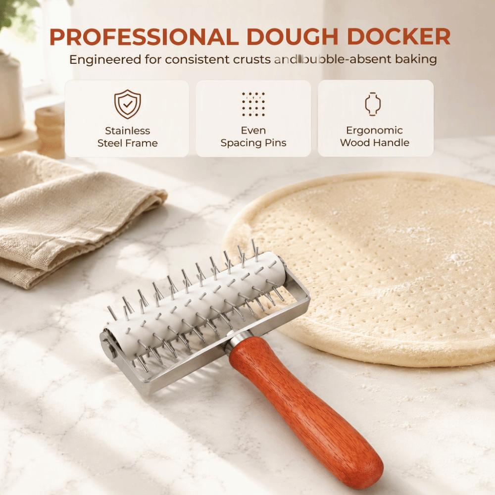 Mirror Polish Dough Docker Wooden Handle Pizza Dough Roller Practical Baking Tool Bread Baking