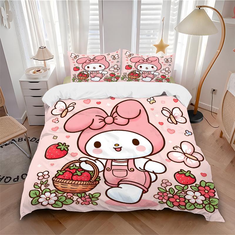 3pcs My Melody's Sweet Strawberry Basket Adventure Quilt Set - Soft and Comfortable Bedroom, Guest Room and Dorm Decor Bedding Set H080