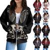 Damen lässiges Kapuzen-Sweatshirt mit Reißverschluss und Langarm mit Halloween-Print