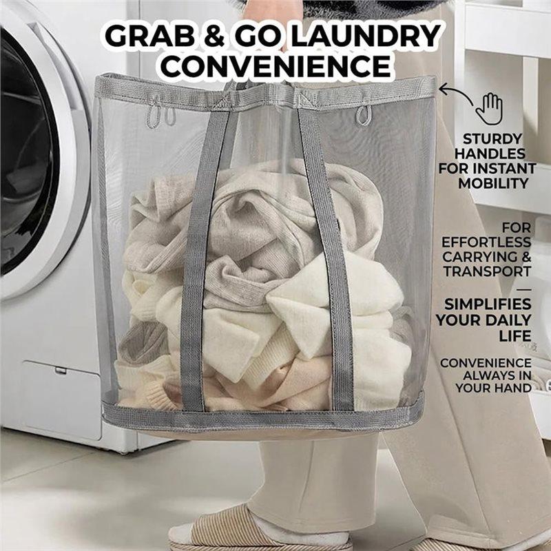 A03F-Mesh Laundry Basket Hamper With Reinforced Handles, Foldable Hanging Storage Bag For Bathroom, Dorm, Travel& Sports