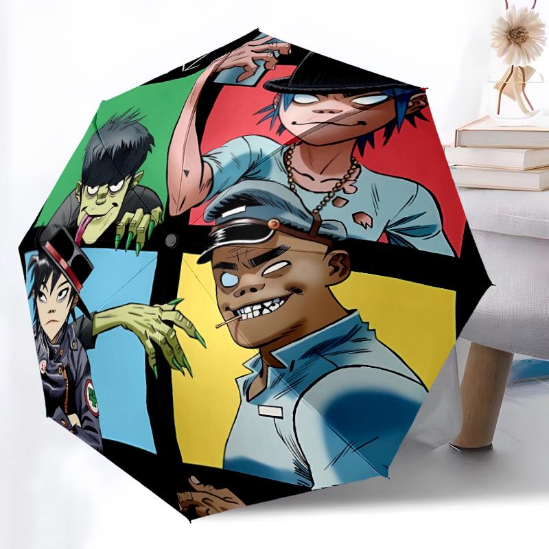 Printed Gorillaz band Folding Umbrella,Outdoor,Leisure,And Travel Umbrella,Durable Umbrella Fabric,Birthday And Holiday Gift