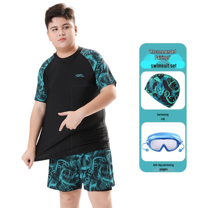 Boys' High-Elastic Quick-Dry Swimsuit Set - Anti-Embarrassment, Two-Piece Beachwear for Tweens and Teens