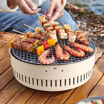 1 Ensemble de poêle à barbecue rond Poêle à feu de charbon de bois portable Four à charbon polyvalent polyvalent pour le camping en plein air Pique-nique Voyage