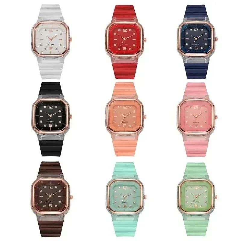 Simple Women's Watch Fashion Silicone Square Watch Large Dial Students Multi Color Rhinestone Wristwatches Gift for Women Reloj