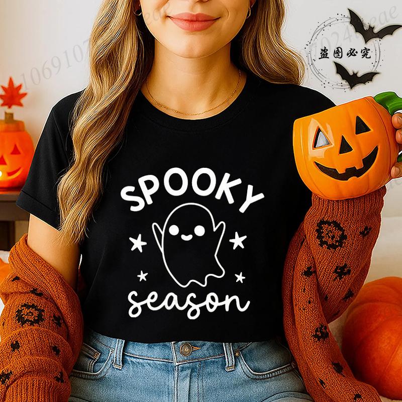 

Spooky Season Party Print Women T Shirt Tops Girl O Neck Halloween Ghost Funny Y2K Tops Tee FeUnisex 90s TShirts Casual Clothing S