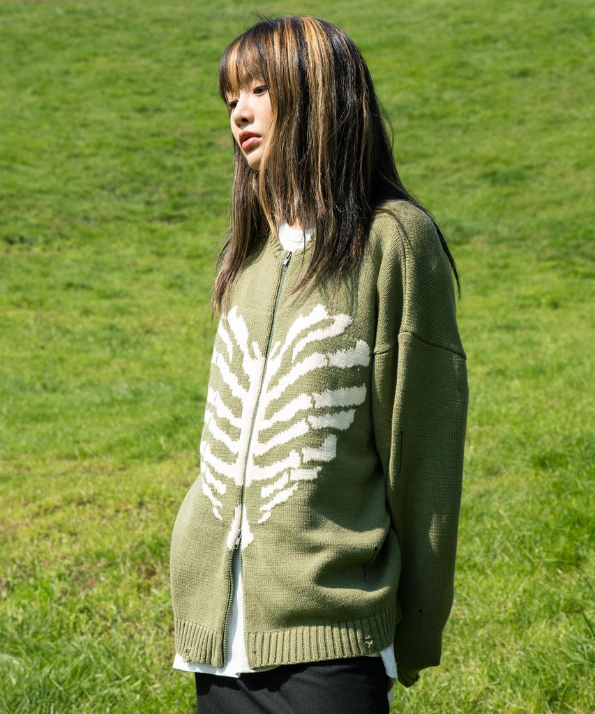 Xtonz Xtk037 Bow Knit Zip-Up (Khaki)