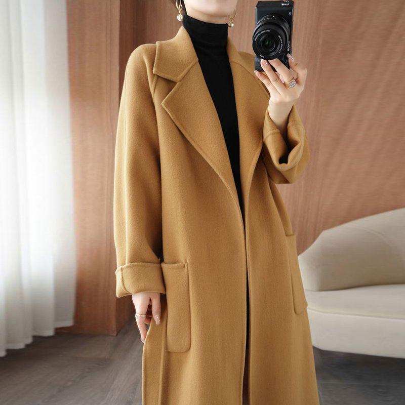 Autumn and Winter Double Sided Wool Double-Sided Cashmere Coat Women Winter  Mid-Length Loose Pockets Woolen Jacket Female Overcoat
