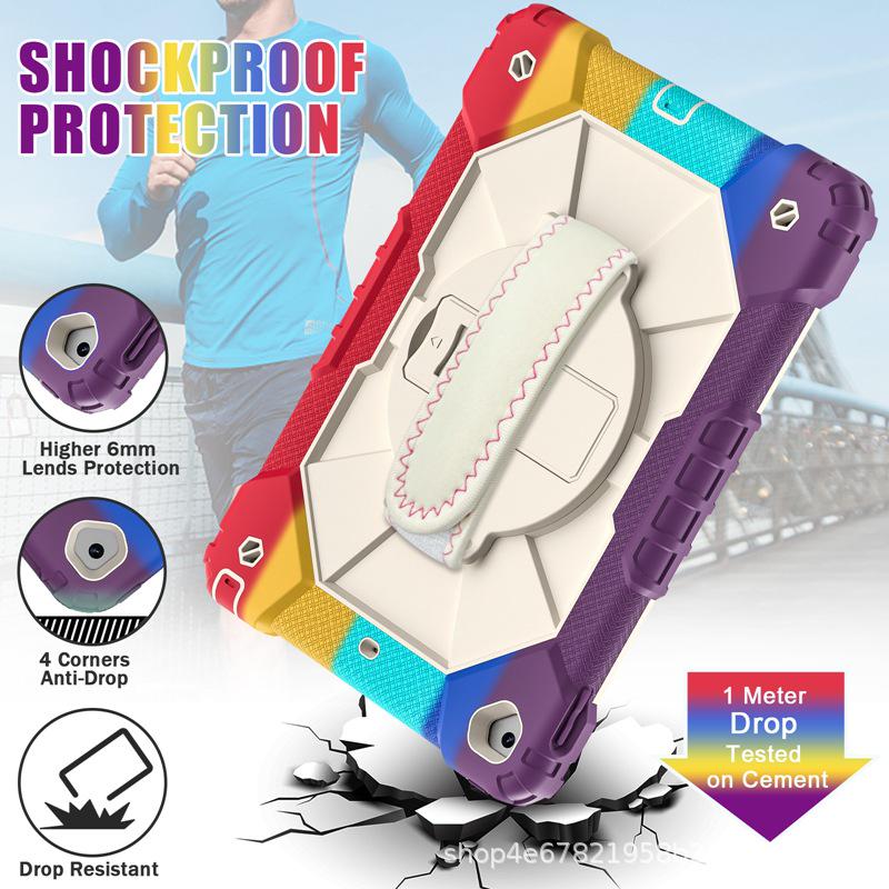 iPad 10.2 Contrast Shoulder Strap Case: 360° Rotating, Dual-Layer, Silicone Protective Cover for iPad 9/8/7