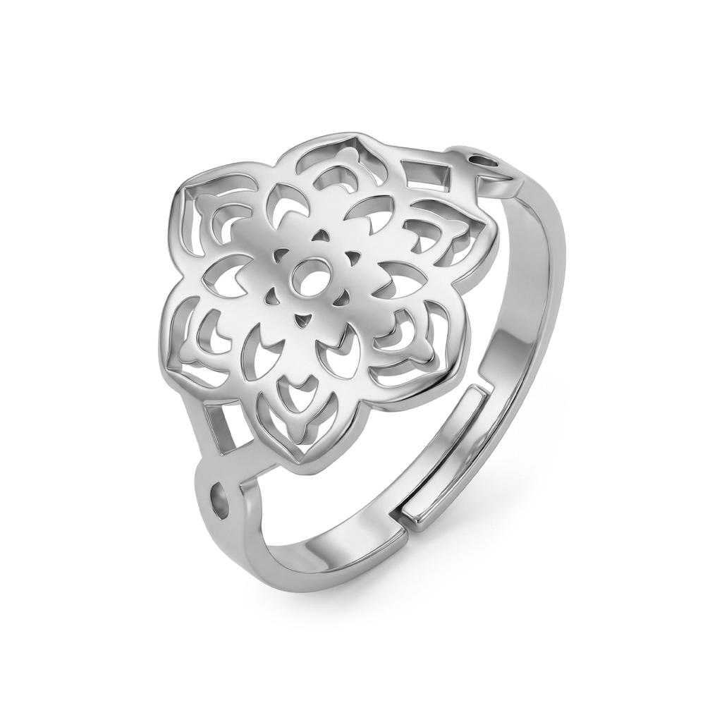 Dawapara Sacred Geometry Mandala Ring Lotus Flower Adjustable Women Ring Stainless Steel Buddhist Yoga Jewelry Spiritual Gift