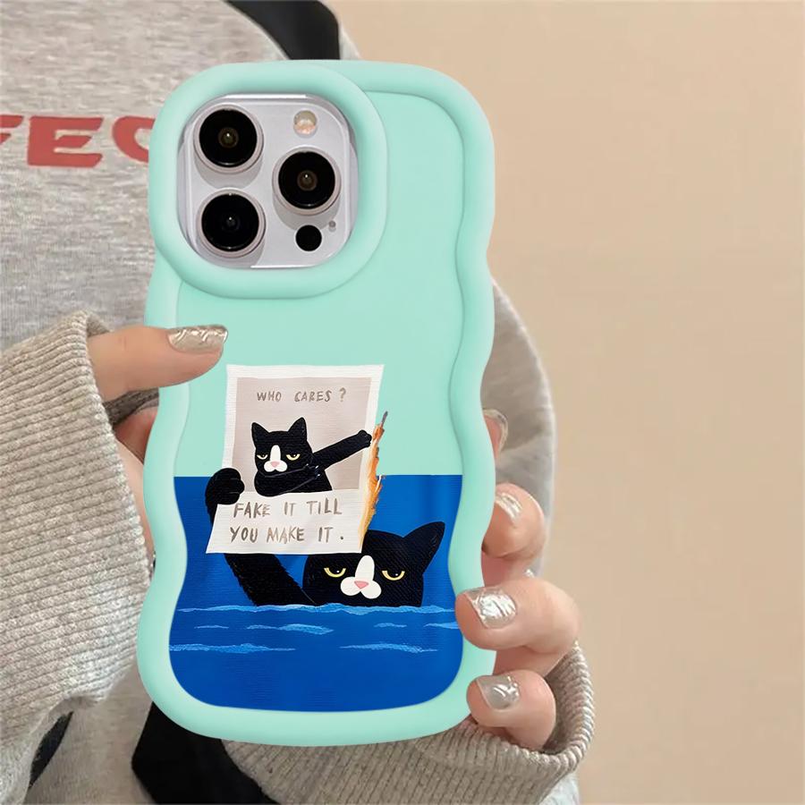 Case for iPhone 15 Plus 8 17 Air XR 12 16 Pro Max 14 13 11 Soft Phone Cover Cartoon Cat