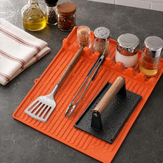 Silicone Barbeque Tool Mat, Food-Grade Heat Resistant Grill Mat, Non-Slip Easy Cleaning Spatula Mat, for Outdoor Grill Kitchen Counter