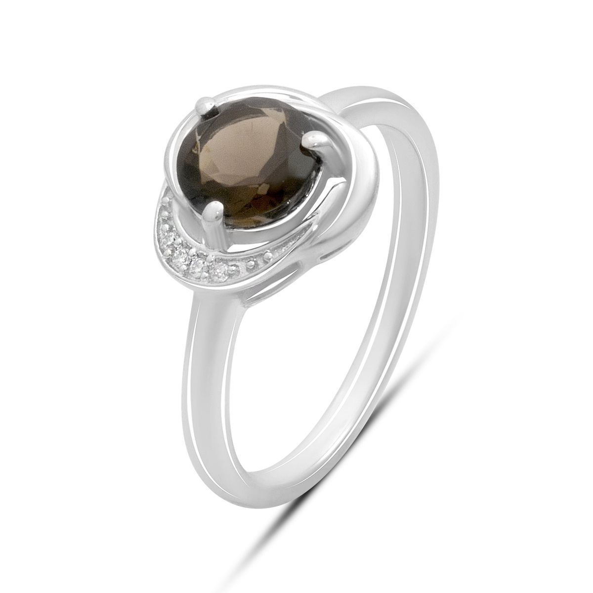 

Silver ring with natural rauchtopaz (smoky quartz) 1.171ct, cubic zirconia, weight of the product 3.09 g (2180500) 18 смокі топазу кольору