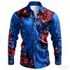 2026 New Men's Shirt with Black Background and Red Rose Print, Slim Fit and No Iron Business Casual Shirt, Versatile Top