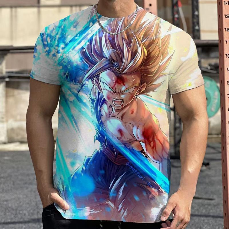 2026 Summer Dragon Ball Retro Fitness T-shirt Men's Oversized 3D Printed Short-sleeved Family Unisex Children's Sports Shirt