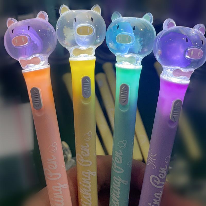 Luminous Jellyfish Light-Up Pen with Real Specimen - Cute Student Stationery Featuring Piggy and Bear Designs