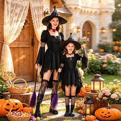 Hexenkostüm Kleid Set für Mama und Kind zu Halloween