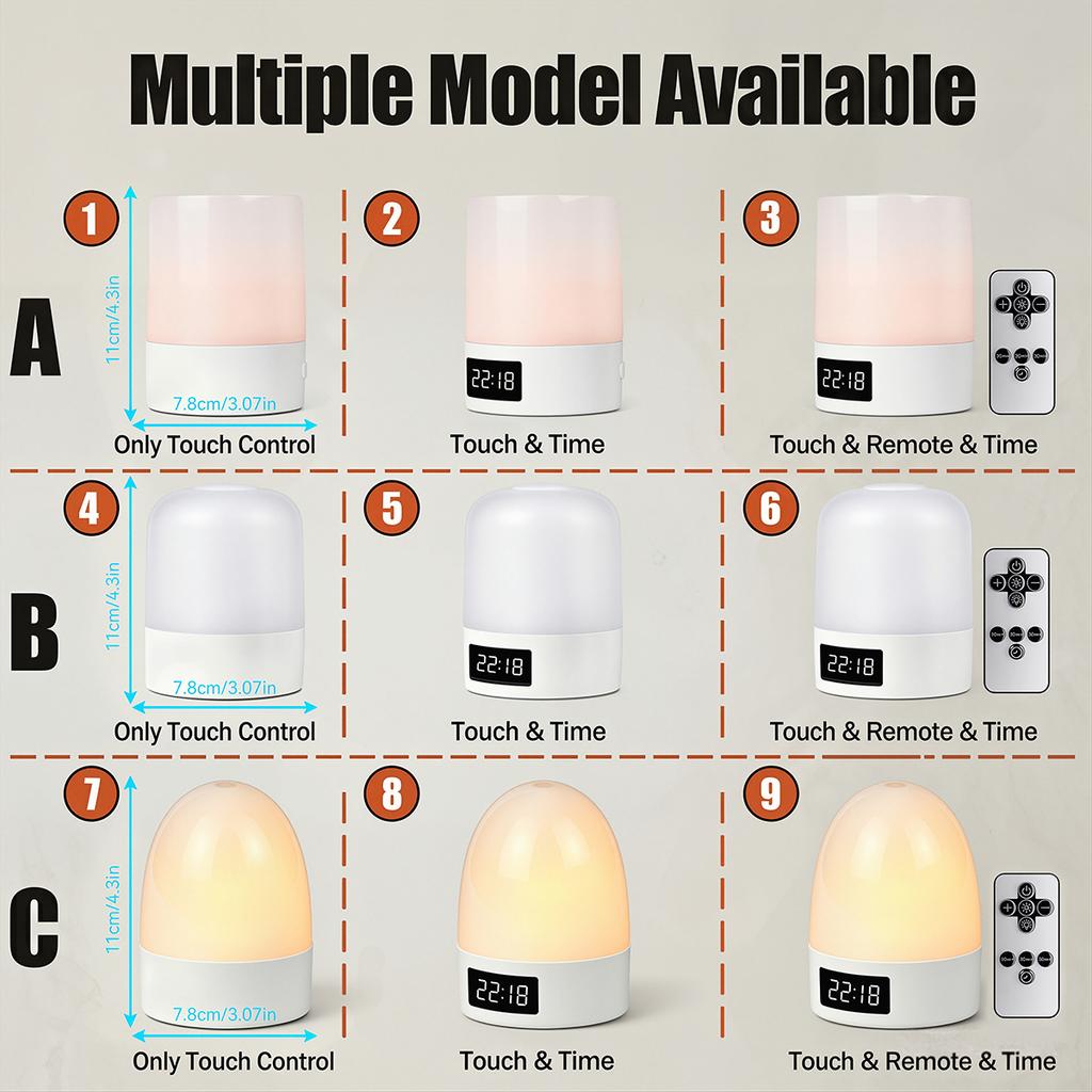 Touch Night Light Rechargeable 3 Color Dimmable Bedside Lamp Time Display USB LED Night Lights Ambient Soft Light for Kids Gift