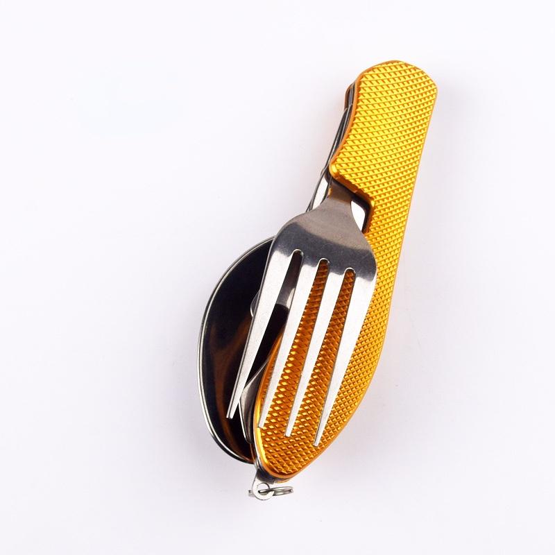 4-in-1 Stainless Steel Spoon Knife Fork Bottle Opener Foldable Pocket Kit Outdoor Cutlery Set Foldable Portable Compact