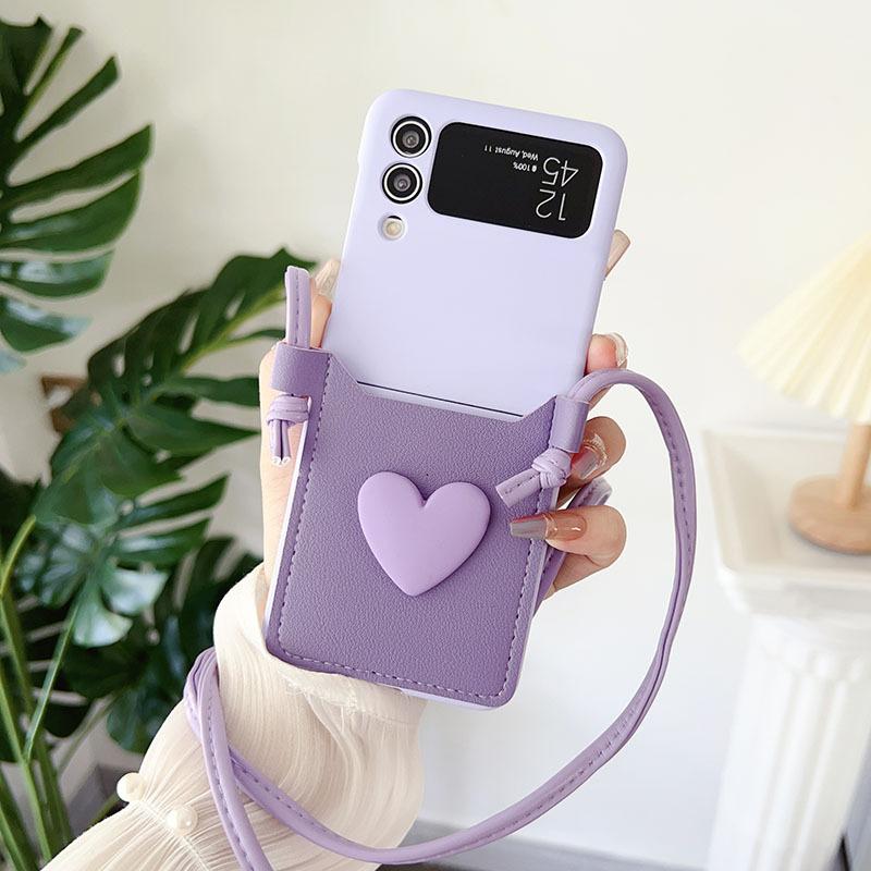 

Чехол-ремешок для ожерелья через плечо с 3D-принтом Love для Samsung Galaxy Z Flip 5 4 3 Flip5 Flip4 Flip3 5G, кожаный чехол-держатель для карт Galaxy Z Flip4