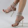 Fashion Summer Rhinestone High Heel Sandals Luxury Fashion Women's Shoes Brand String Bead Banquet Stiletto Wrap Strap Open Toed Shoes