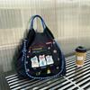 Japanese Style Handmade Waterproof Nylon Canvas Bag with Embroidered Patterns, Large Capacity