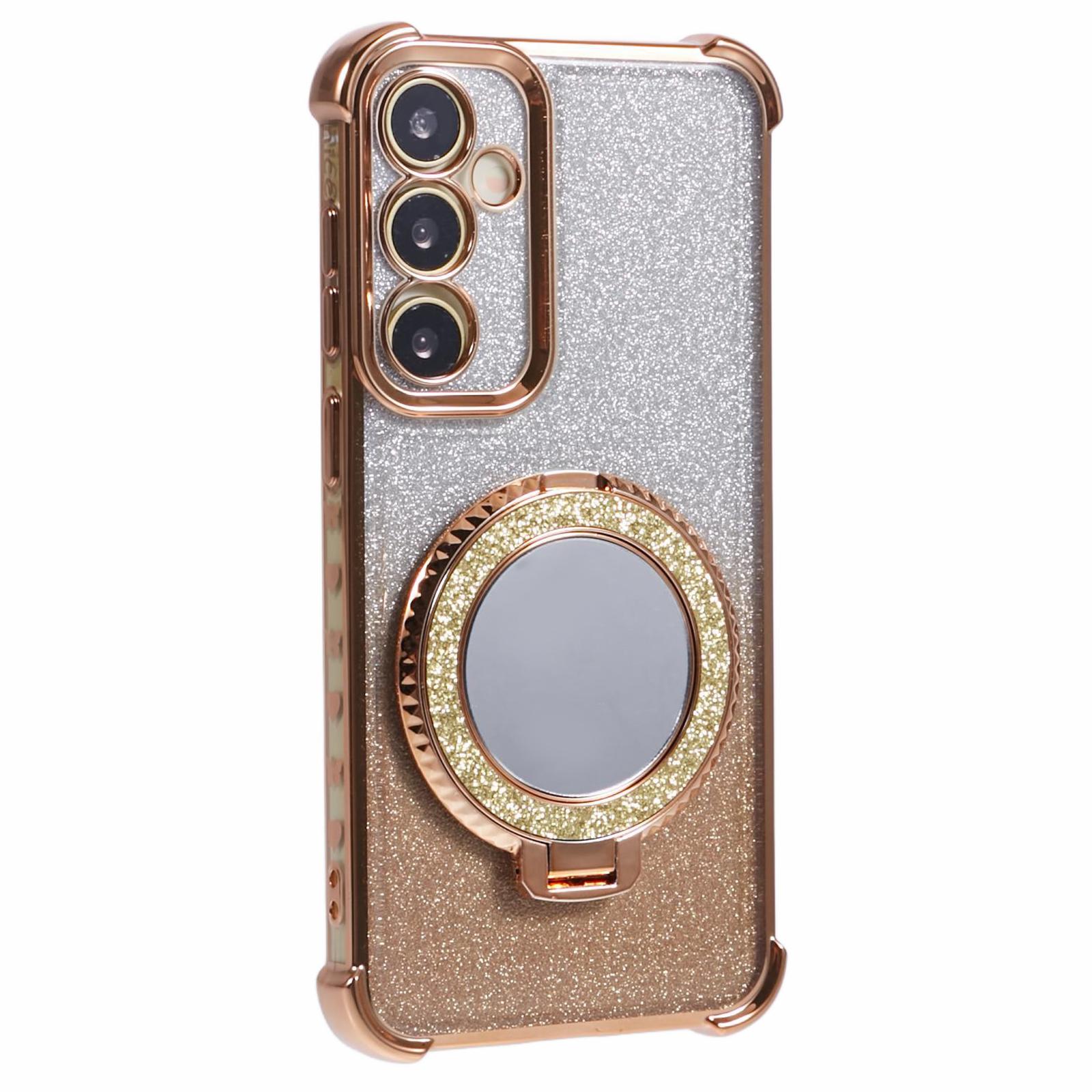 

Чохол для Samsung Galaxy A34 5G TPU Блискуча накладка на телефон з підставкою та дзеркалом Gold