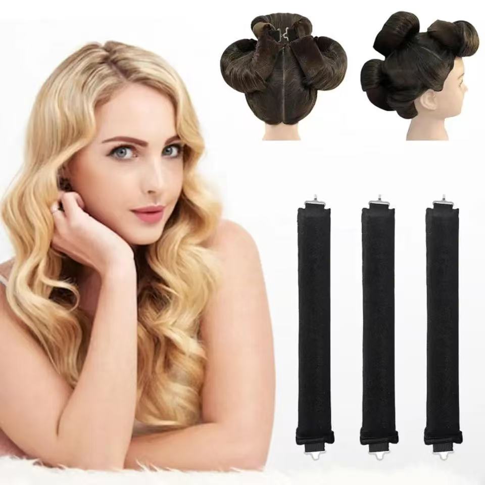 4 Pcs No Heat Hair Curler Set with Satin Bonnet, Overnight Anti-Frizz Wave Styling Tools, Adjustable Soft Fit for All Hair Types