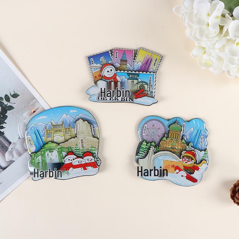 National City Scenic Cartoon Holz-Epoxid-Kühlschrankmagnet