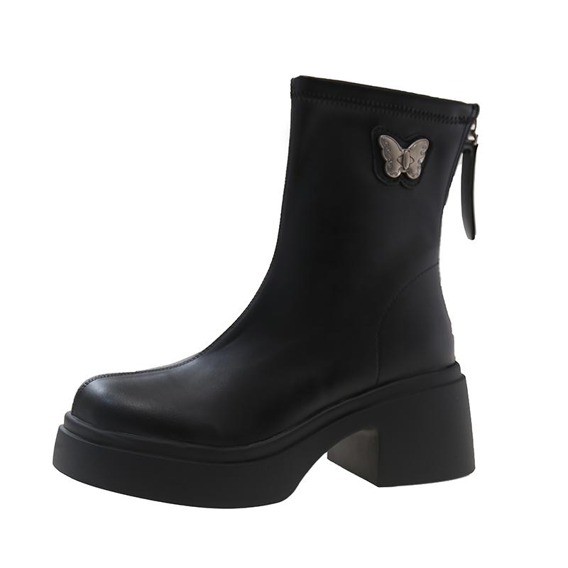 

Женские ботильоны Butterfly Knot Leather 2024 Новые зимние ботинки для женщин Нескользящие однотонные женские ботинки в британском стиле 40 чёрный