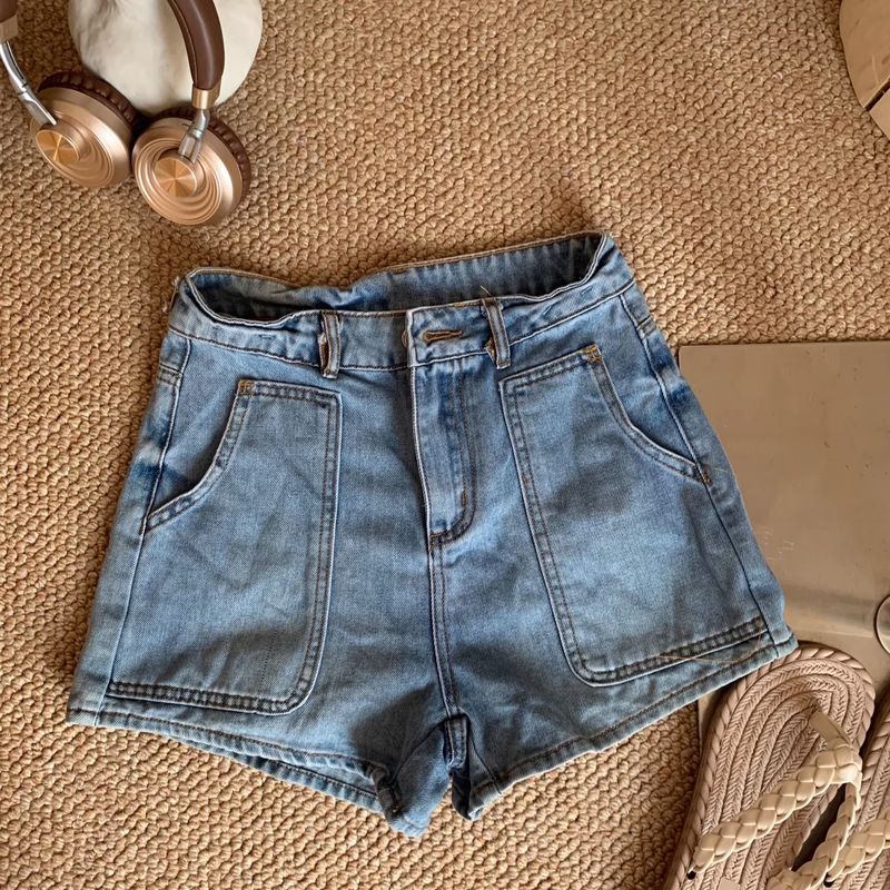 

Хвостовые товары Двухкарманные джинсовые шорты А-силуэта с высокой талией Cowboy Blue (Flaw S