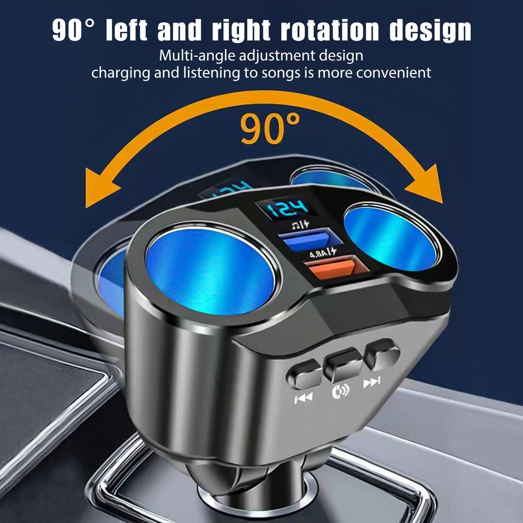 12V/24V Dual USB Quick Charge Car Cigarette Lighter Splitter Charger LED Display Bluetooth Hands-free Call Sockets Car Accessory
