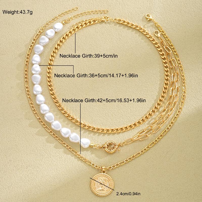 3Pcs/Set Coin Portrait Pendant Necklaces for Women Vintage Goth Baroque Pearl Gold Color Necklace Set New Aesthetic Jewelry 2026