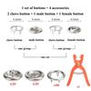 Plier Tool+50/100 Set Metal Sewing Buttons Hollow Solid Five-claw Buckle Metal Snap Buttons for Installing Clothes DIY Craft