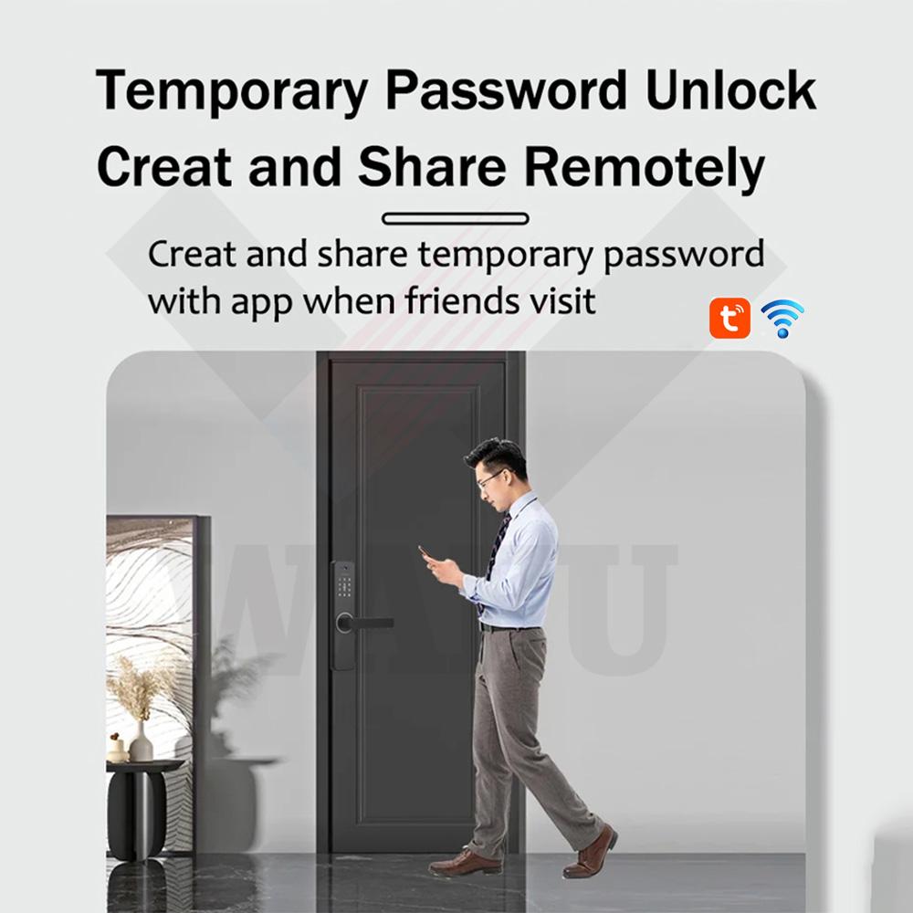 Wafu Smart Lock with 120° Wide-angle Camera and Smart Doorbell Keyless Entry Door Lock Handle Aluminum Alloy Biometric Door Lock