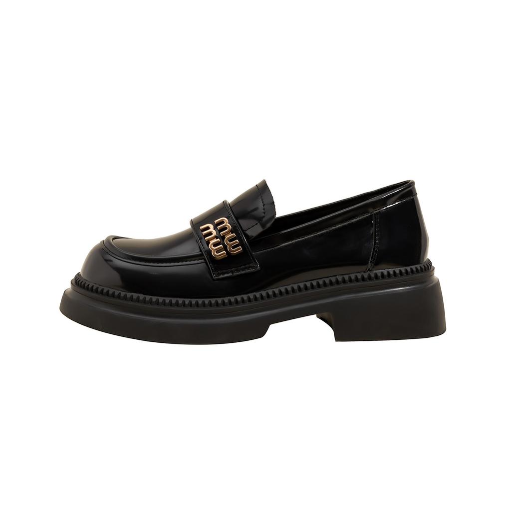 Platform Women's Retro One-pedal Small Leather Shoes Thick Heel Black Single Shoes