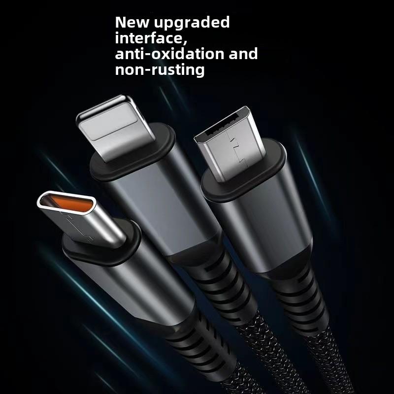 3-i-1 100W gjennomsiktig lys hurtigladekabel for Android, Huawei, Apple.