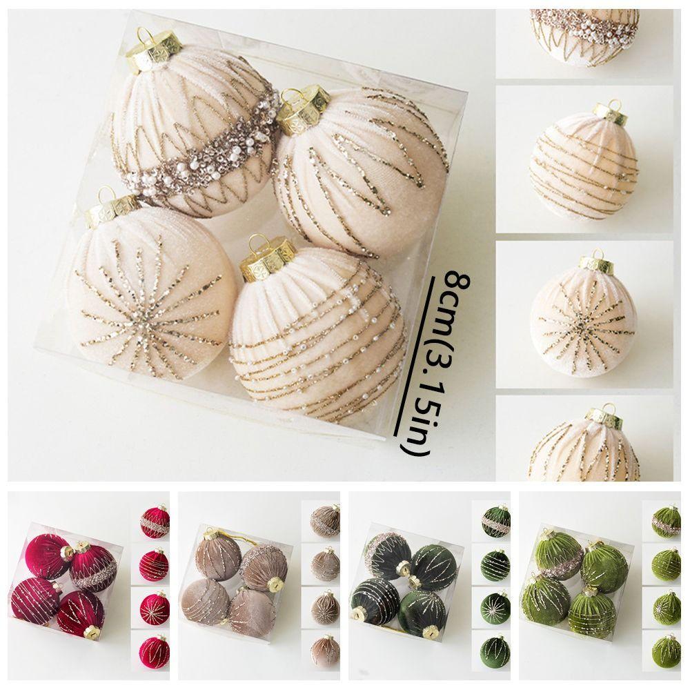 4pcs 8CM Christmas Ball Decoration Flocking Xmas Tree Hanging Pendants Window Decoration